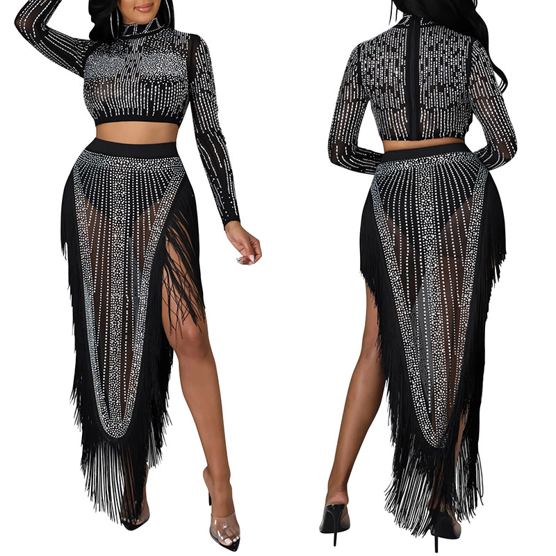 All-over Rhinestone Fringe Maxi Dress #88211591112 All-over Rhinestone Fringe Maxi Dress #88211591112