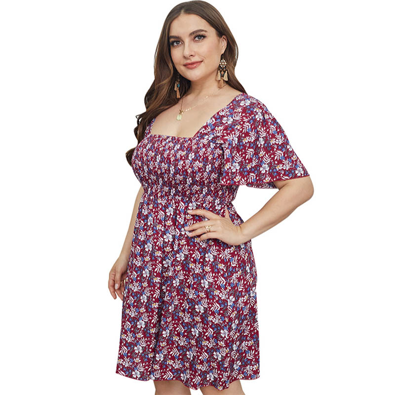 Ditsy Floral Shirred Bodice Square Neck A-Line Summer Dress 88211592121# Ditsy Floral Shirred Bodice Square Neck A-Line Summer Dress 88211592121#