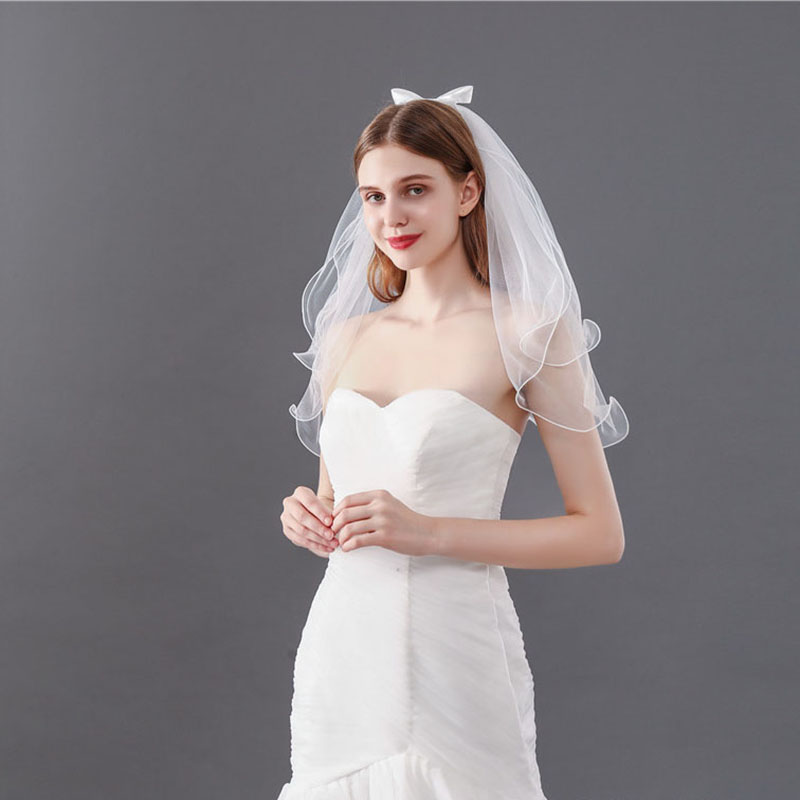 A Bow Two-Layer Bridal Veils With Comb 88211592211# A Bow Two-Layer Bridal Veils With Comb 88211592211#