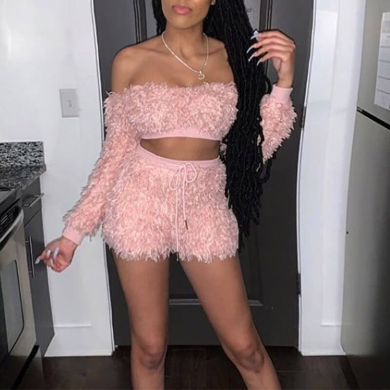 Two Piece Fluffy Romper In Pink 88211592293# Two Piece Fluffy Romper In Pink 88211592293#