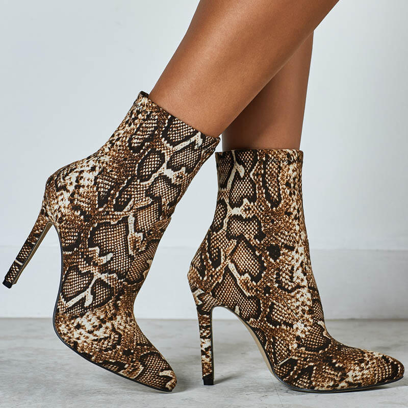 Snakeskin Pattern High Heel Boots in Brown #88211592315 Snakeskin Pattern High Heel Boots in Brown #88211592315